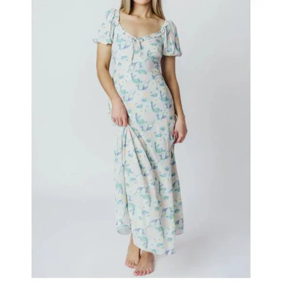 Astr | Dresses | Astr Madeline Puffed Sleeve Midi Dress In Purplemint  Floral Size Medium | Poshmark
